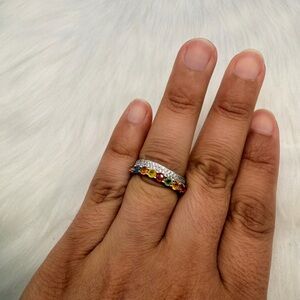 Multicolor Gemstone Pavé Sterling-Style Band Ring - Women Jewelry
